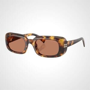 New MIU MIU Sunglasses Honey Havana Tortoise Brown Rectangle Reverie Womens